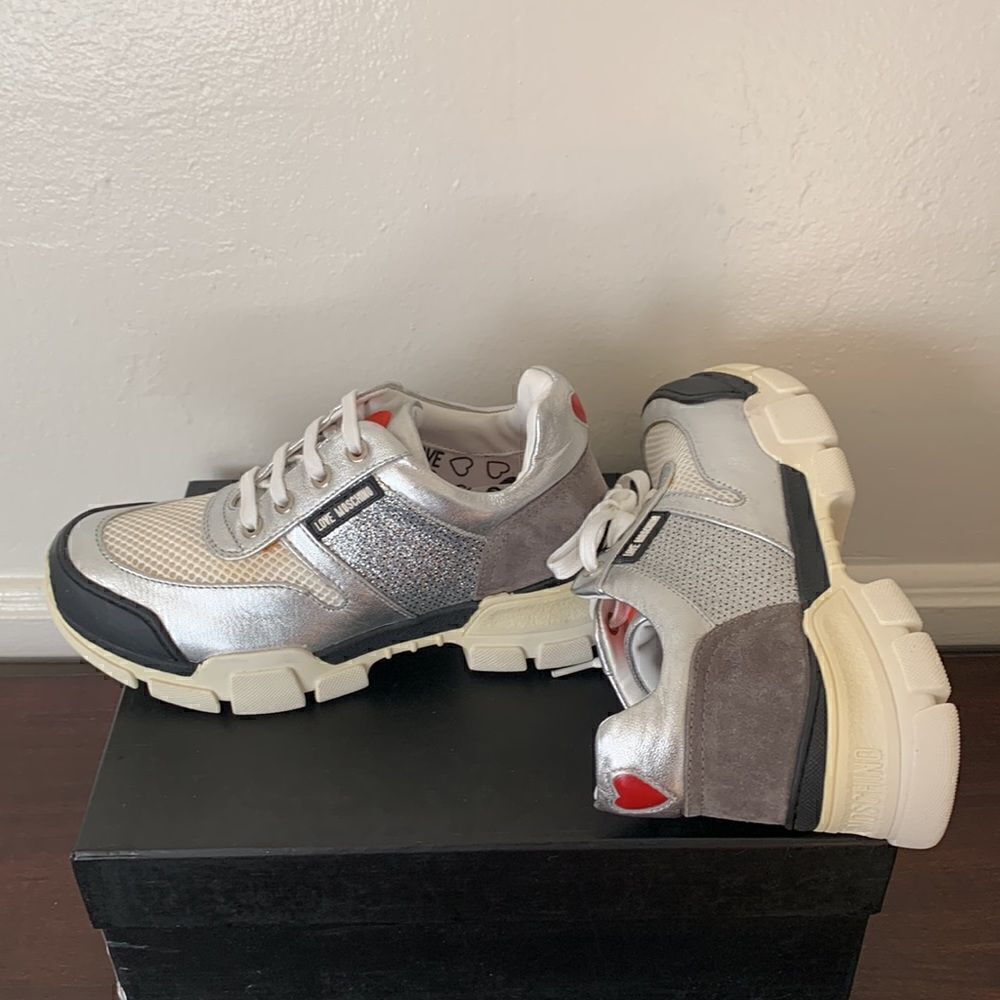 Love Moschino Trekk  leather metallic sneaker size 6